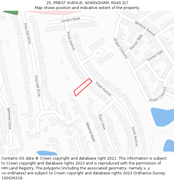 25, PRIEST AVENUE, WOKINGHAM, RG40 2LT: Location map and indicative extent of plot