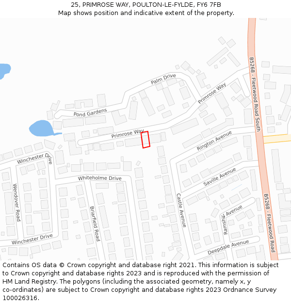 25, PRIMROSE WAY, POULTON-LE-FYLDE, FY6 7FB: Location map and indicative extent of plot