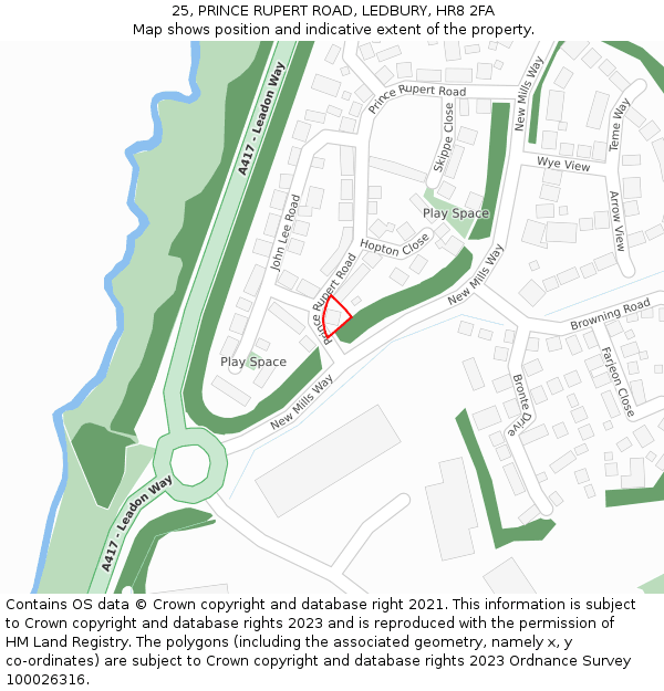 25, PRINCE RUPERT ROAD, LEDBURY, HR8 2FA: Location map and indicative extent of plot