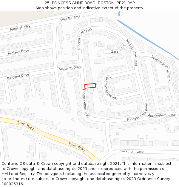 25, PRINCESS ANNE ROAD, BOSTON, PE21 9AP: Location map and indicative extent of plot