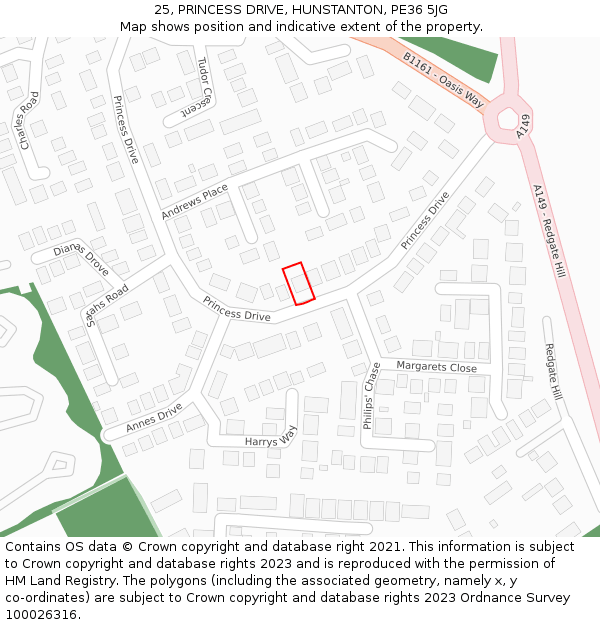 25, PRINCESS DRIVE, HUNSTANTON, PE36 5JG: Location map and indicative extent of plot