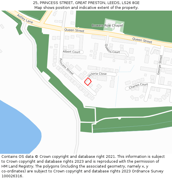 25, PRINCESS STREET, GREAT PRESTON, LEEDS, LS26 8GE: Location map and indicative extent of plot