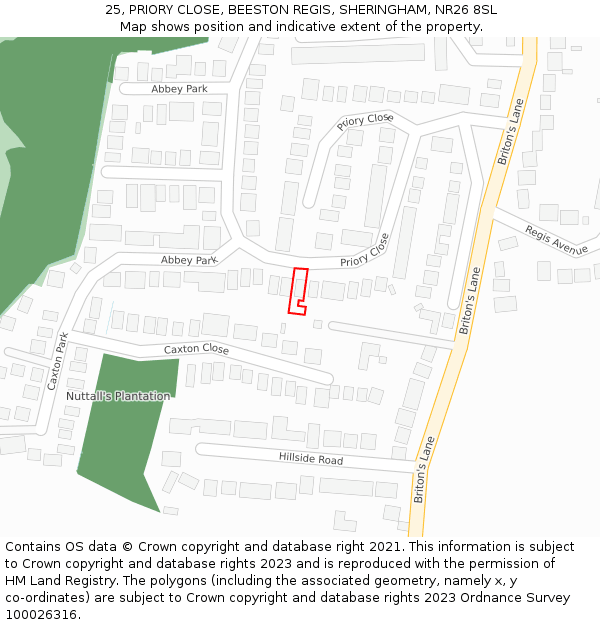 25, PRIORY CLOSE, BEESTON REGIS, SHERINGHAM, NR26 8SL: Location map and indicative extent of plot