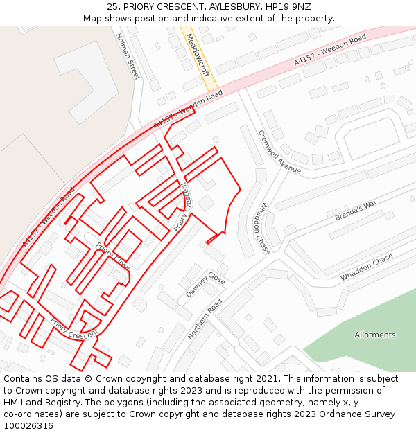 25, PRIORY CRESCENT, AYLESBURY, HP19 9NZ: Location map and indicative extent of plot