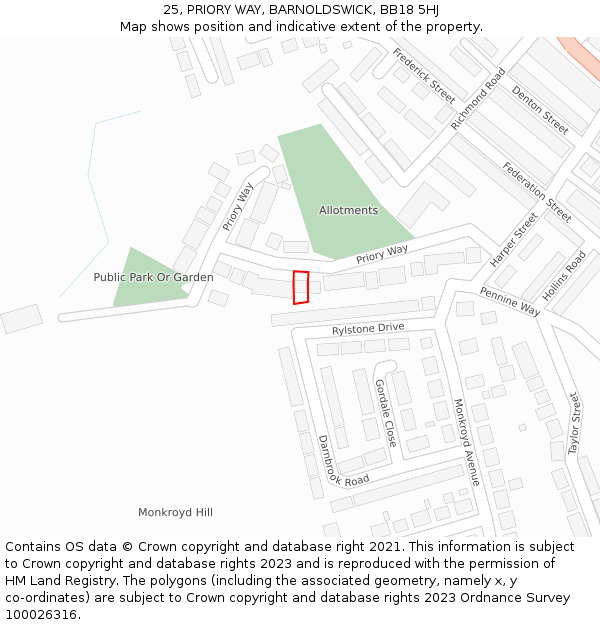25, PRIORY WAY, BARNOLDSWICK, BB18 5HJ: Location map and indicative extent of plot