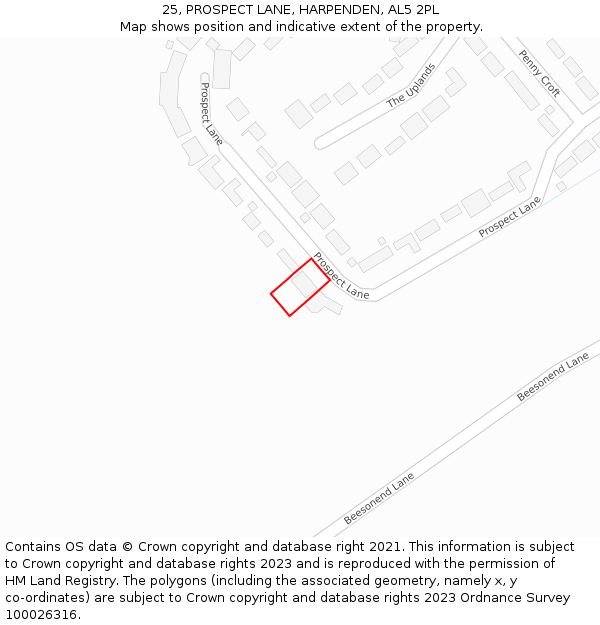 25, PROSPECT LANE, HARPENDEN, AL5 2PL: Location map and indicative extent of plot
