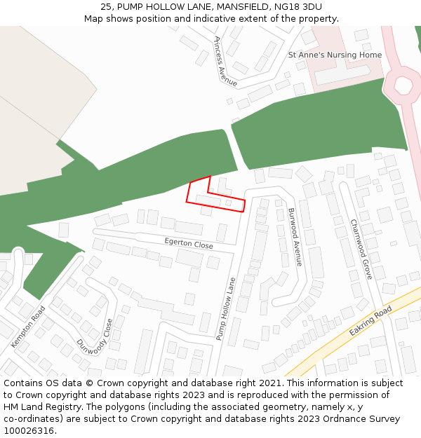 25, PUMP HOLLOW LANE, MANSFIELD, NG18 3DU: Location map and indicative extent of plot