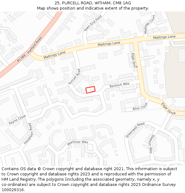 25, PURCELL ROAD, WITHAM, CM8 1AG: Location map and indicative extent of plot