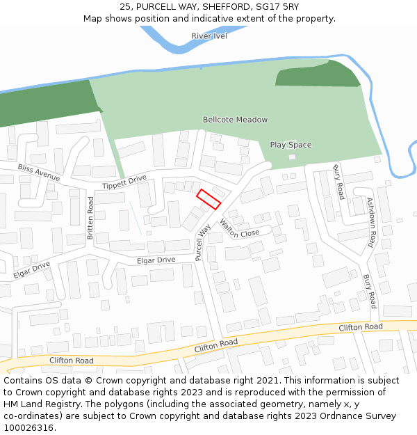 25, PURCELL WAY, SHEFFORD, SG17 5RY: Location map and indicative extent of plot