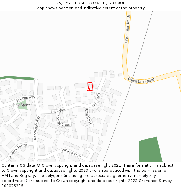 25, PYM CLOSE, NORWICH, NR7 0QP: Location map and indicative extent of plot