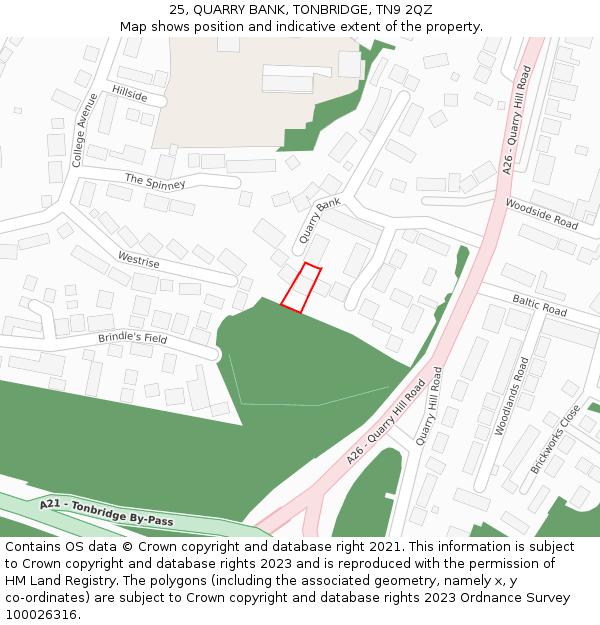 25, QUARRY BANK, TONBRIDGE, TN9 2QZ: Location map and indicative extent of plot