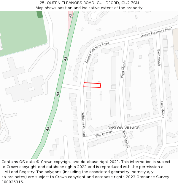 25, QUEEN ELEANORS ROAD, GUILDFORD, GU2 7SN: Location map and indicative extent of plot