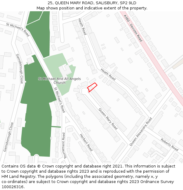 25, QUEEN MARY ROAD, SALISBURY, SP2 9LD: Location map and indicative extent of plot