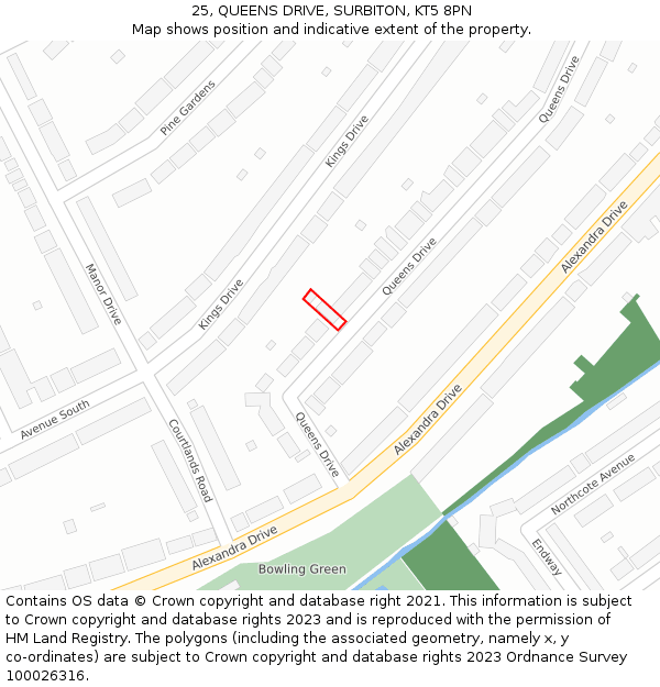 25, QUEENS DRIVE, SURBITON, KT5 8PN: Location map and indicative extent of plot