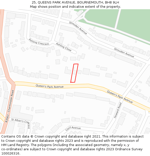 25, QUEENS PARK AVENUE, BOURNEMOUTH, BH8 9LH: Location map and indicative extent of plot