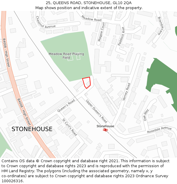 25, QUEENS ROAD, STONEHOUSE, GL10 2QA: Location map and indicative extent of plot