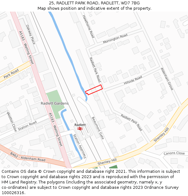 25, RADLETT PARK ROAD, RADLETT, WD7 7BG: Location map and indicative extent of plot