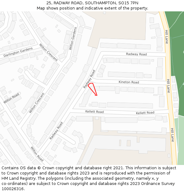 25, RADWAY ROAD, SOUTHAMPTON, SO15 7PN: Location map and indicative extent of plot