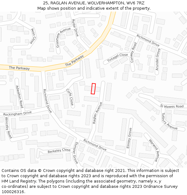 25, RAGLAN AVENUE, WOLVERHAMPTON, WV6 7RZ: Location map and indicative extent of plot