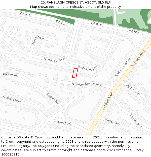 25, RANELAGH CRESCENT, ASCOT, SL5 8LP: Location map and indicative extent of plot