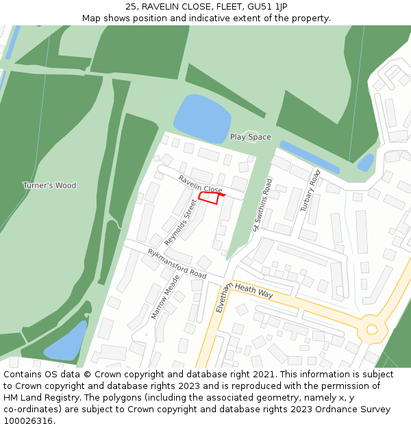 25, RAVELIN CLOSE, FLEET, GU51 1JP: Location map and indicative extent of plot