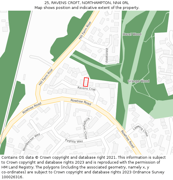 25, RAVENS CROFT, NORTHAMPTON, NN4 0RL: Location map and indicative extent of plot