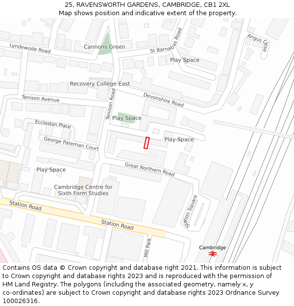 25, RAVENSWORTH GARDENS, CAMBRIDGE, CB1 2XL: Location map and indicative extent of plot