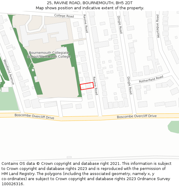 25, RAVINE ROAD, BOURNEMOUTH, BH5 2DT: Location map and indicative extent of plot