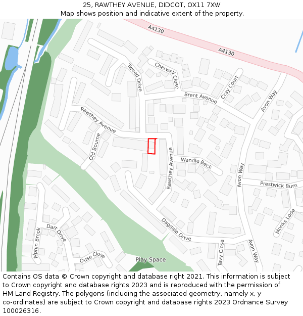 25, RAWTHEY AVENUE, DIDCOT, OX11 7XW: Location map and indicative extent of plot