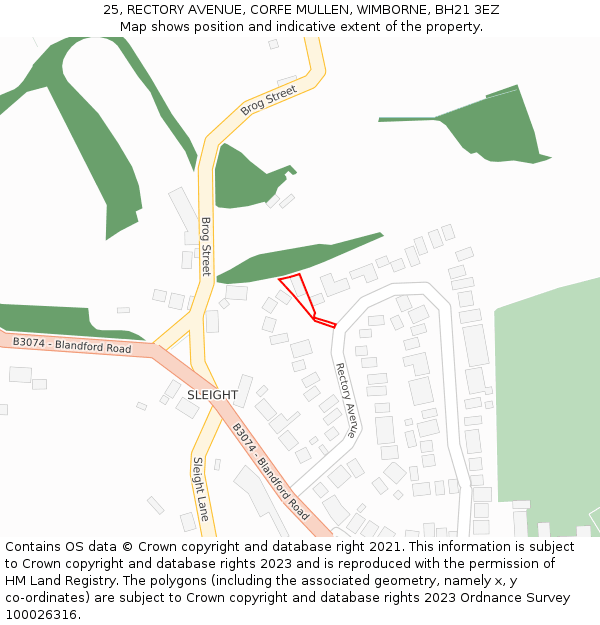 25, RECTORY AVENUE, CORFE MULLEN, WIMBORNE, BH21 3EZ: Location map and indicative extent of plot