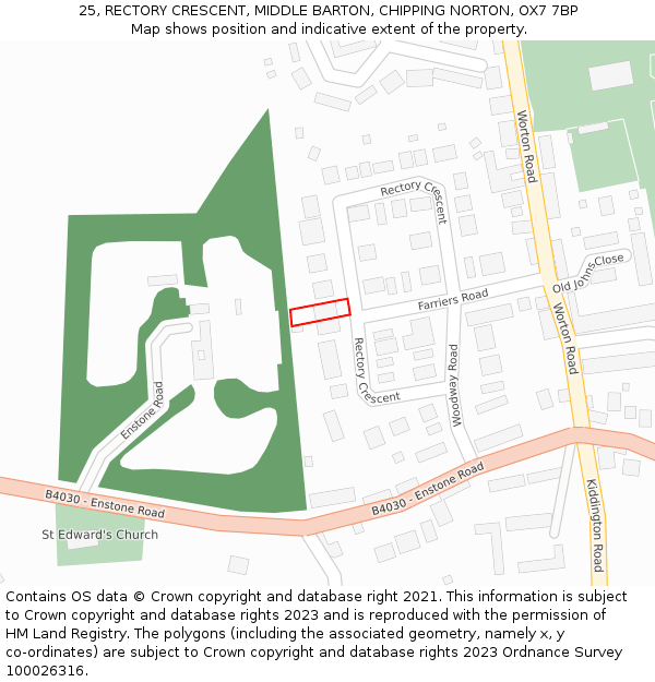 25, RECTORY CRESCENT, MIDDLE BARTON, CHIPPING NORTON, OX7 7BP: Location map and indicative extent of plot