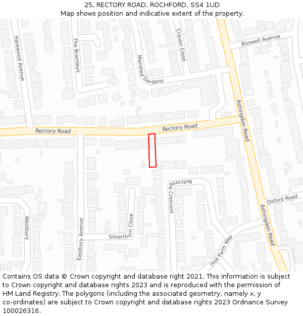 25, RECTORY ROAD, ROCHFORD, SS4 1UD: Location map and indicative extent of plot