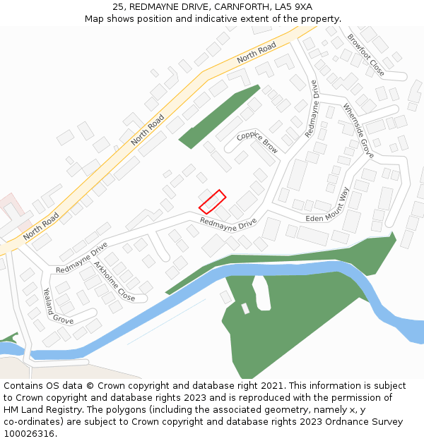 25, REDMAYNE DRIVE, CARNFORTH, LA5 9XA: Location map and indicative extent of plot