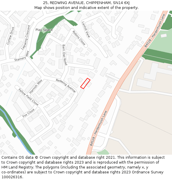 25, REDWING AVENUE, CHIPPENHAM, SN14 6XJ: Location map and indicative extent of plot