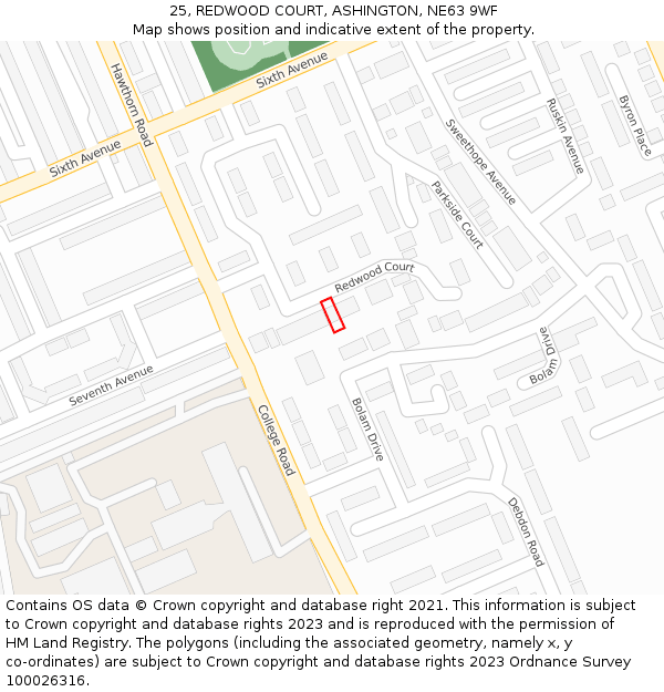 25, REDWOOD COURT, ASHINGTON, NE63 9WF: Location map and indicative extent of plot