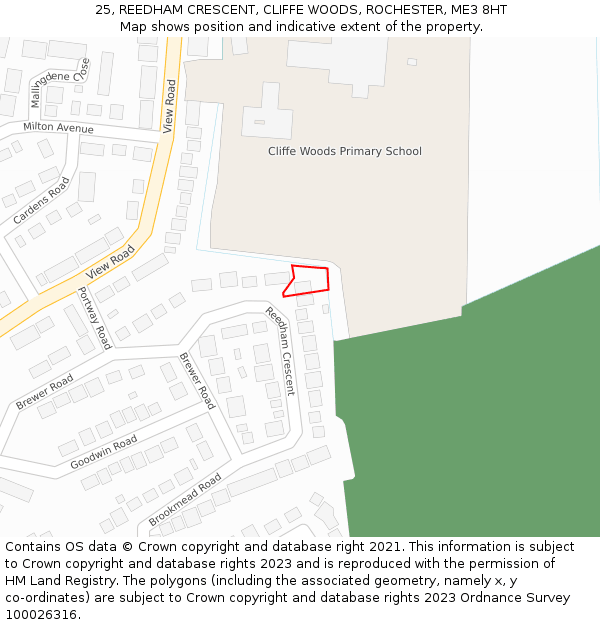 25, REEDHAM CRESCENT, CLIFFE WOODS, ROCHESTER, ME3 8HT: Location map and indicative extent of plot