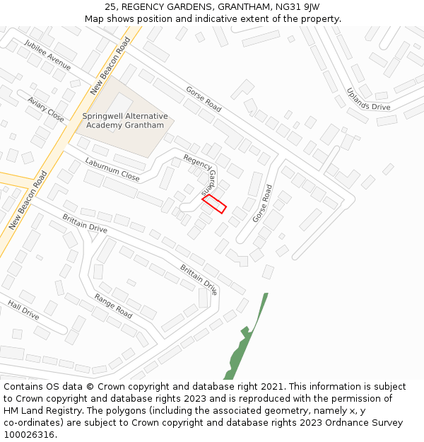 25, REGENCY GARDENS, GRANTHAM, NG31 9JW: Location map and indicative extent of plot