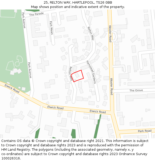 25, RELTON WAY, HARTLEPOOL, TS26 0BB: Location map and indicative extent of plot