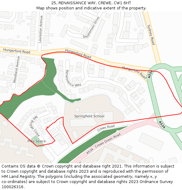 25, RENAISSANCE WAY, CREWE, CW1 6HT: Location map and indicative extent of plot