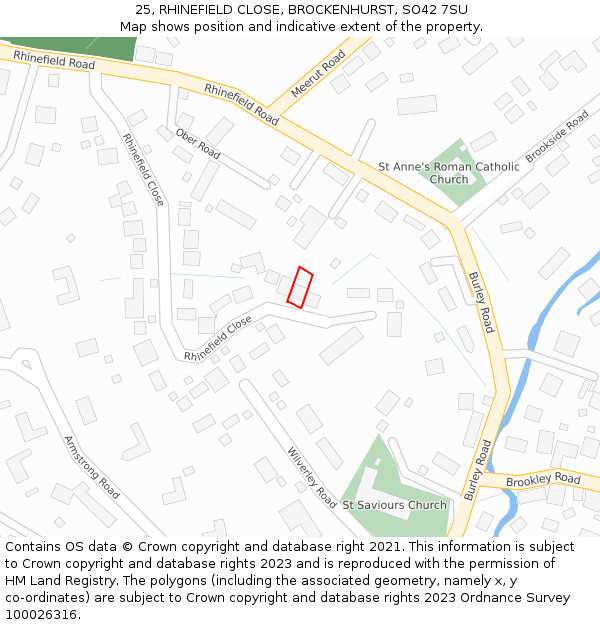 25, RHINEFIELD CLOSE, BROCKENHURST, SO42 7SU: Location map and indicative extent of plot