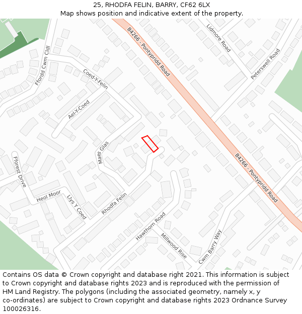 25, RHODFA FELIN, BARRY, CF62 6LX: Location map and indicative extent of plot