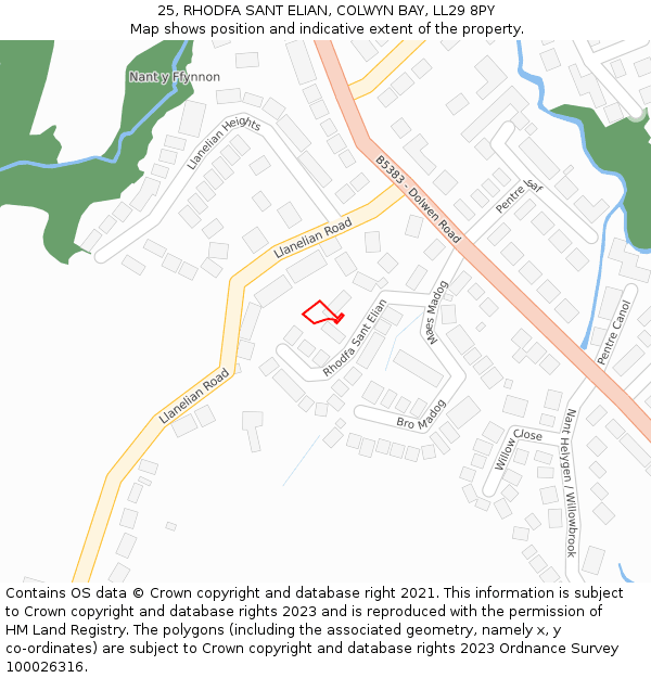 25, RHODFA SANT ELIAN, COLWYN BAY, LL29 8PY: Location map and indicative extent of plot