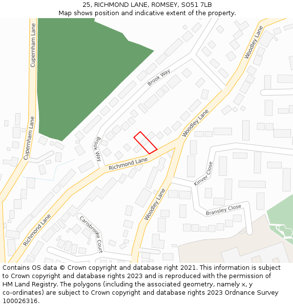 25, RICHMOND LANE, ROMSEY, SO51 7LB: Location map and indicative extent of plot