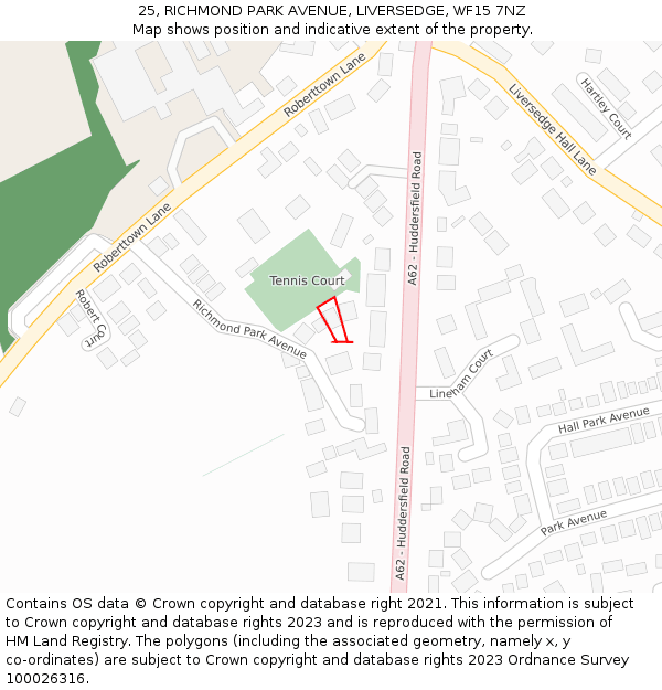 25, RICHMOND PARK AVENUE, LIVERSEDGE, WF15 7NZ: Location map and indicative extent of plot