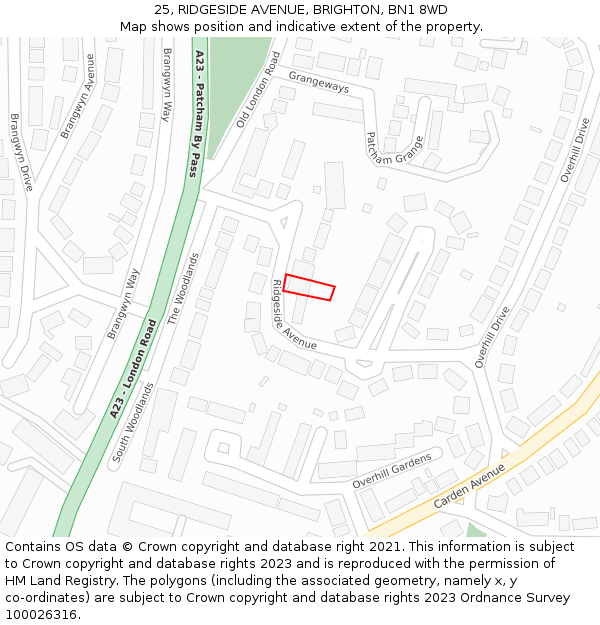 25, RIDGESIDE AVENUE, BRIGHTON, BN1 8WD: Location map and indicative extent of plot