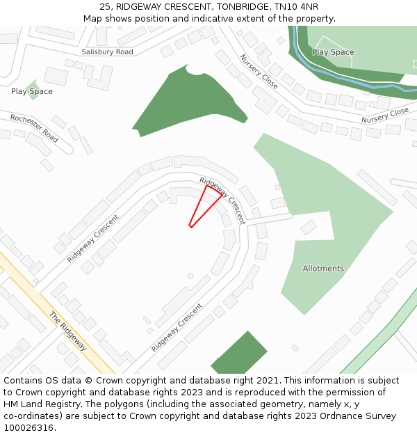 25, RIDGEWAY CRESCENT, TONBRIDGE, TN10 4NR: Location map and indicative extent of plot
