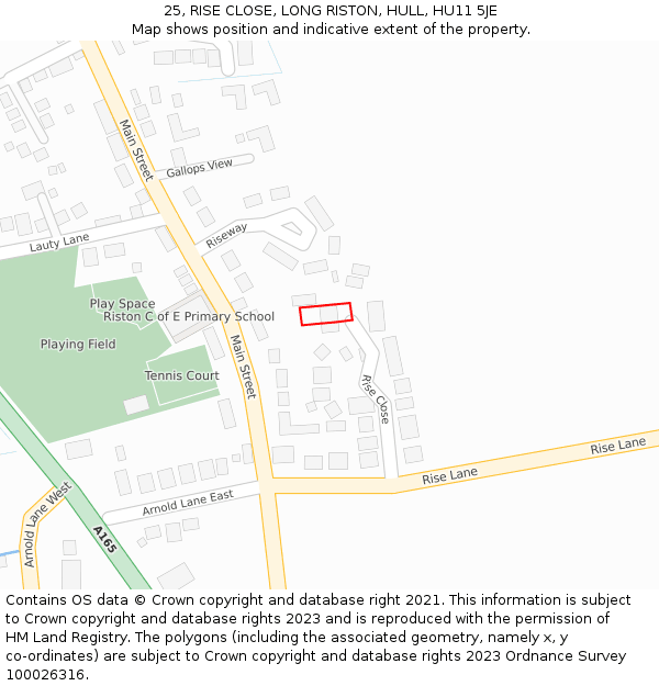 25, RISE CLOSE, LONG RISTON, HULL, HU11 5JE: Location map and indicative extent of plot