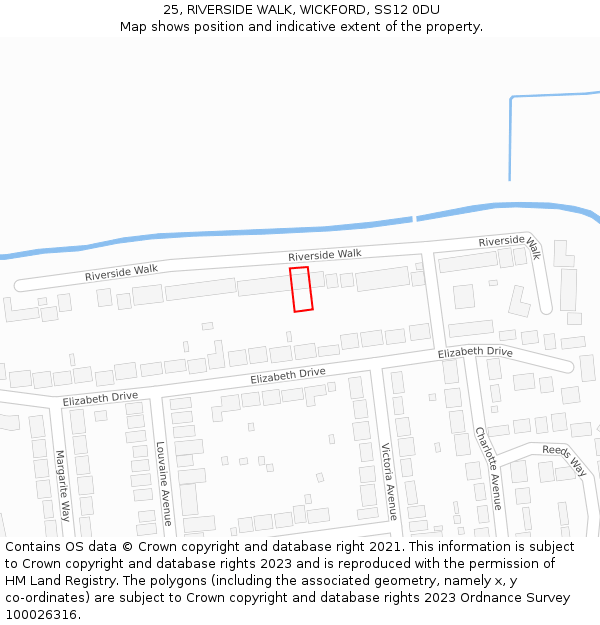 25, RIVERSIDE WALK, WICKFORD, SS12 0DU: Location map and indicative extent of plot