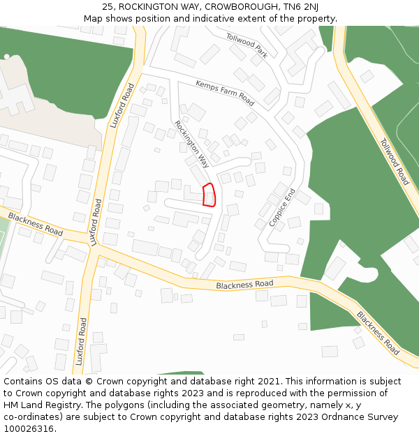 25, ROCKINGTON WAY, CROWBOROUGH, TN6 2NJ: Location map and indicative extent of plot