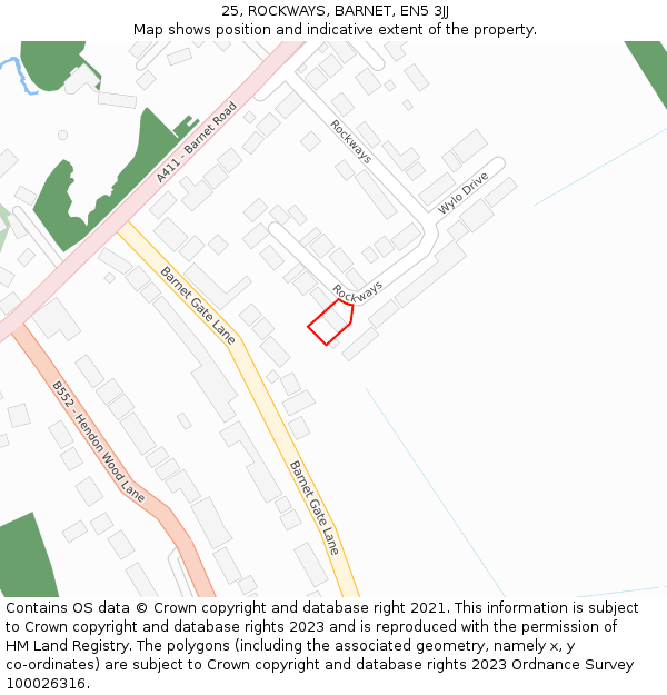 25, ROCKWAYS, BARNET, EN5 3JJ: Location map and indicative extent of plot